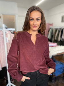 Nola Frill Collar Needle Corduroy Shirt Wine