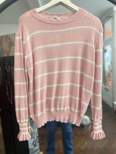 Load image into Gallery viewer, Merino Striped Frill Cuff Jumper Dusty Pink

