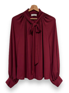 Amelie Pussy Bow Blouse Bordeaux