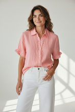 Load image into Gallery viewer, Sara Short Sleeve Linen Collared Shirt Coral
