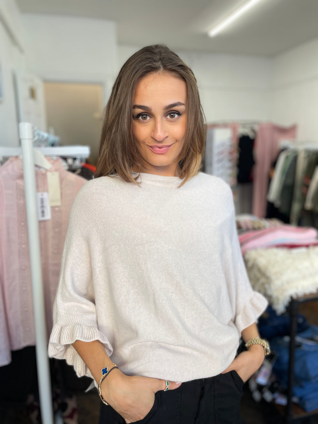 Florrie Frill Cuff Jumper Beige