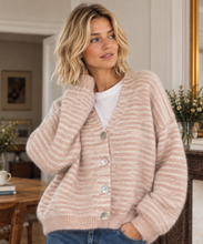 Load image into Gallery viewer, Becky Wool Blend Striped Cardigan Dusty Pink
