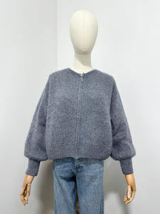 Mohair Zip Front Cardigan Grey