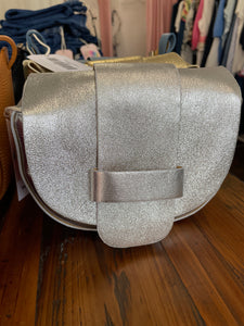 Poppy Leather Tab Bag Silver