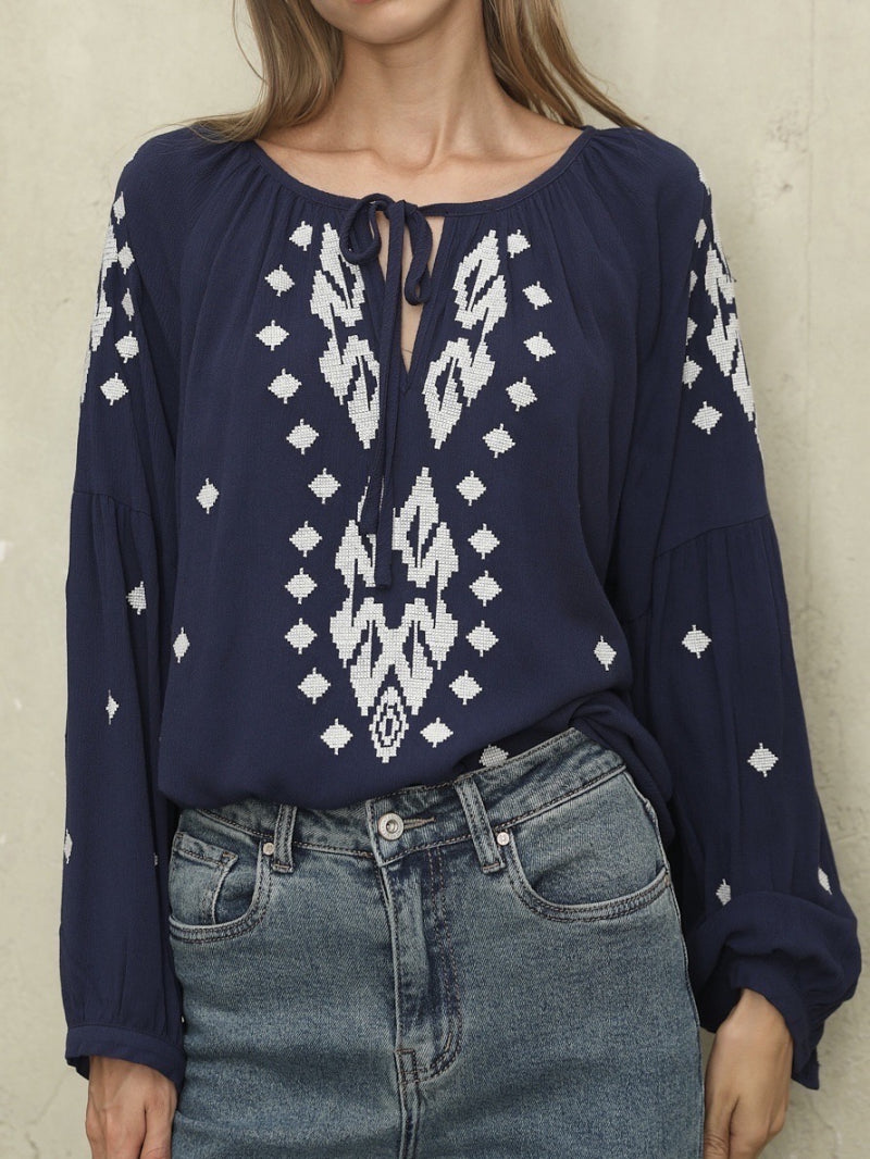 Seraphina Embroidered Blouse Navy