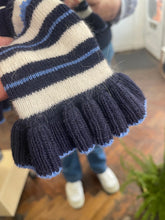 Load image into Gallery viewer, Merino Striped Frill Cuff Jumper Navy
