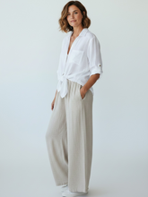 Load image into Gallery viewer, Teabag Washed Linen Wide Leg Trousers Beige
