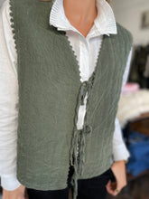 Load image into Gallery viewer, Loveday Cord Quilted Bow Front Gilet Khaki
