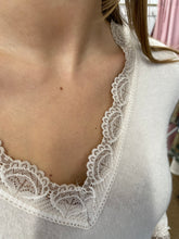 Load image into Gallery viewer, Elara Lace Trim V Neck Beige
