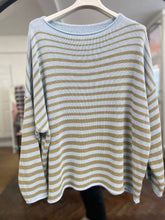 Load image into Gallery viewer, Isla Graduated Stripe Cotton Knit Pale Blue/Khaki
