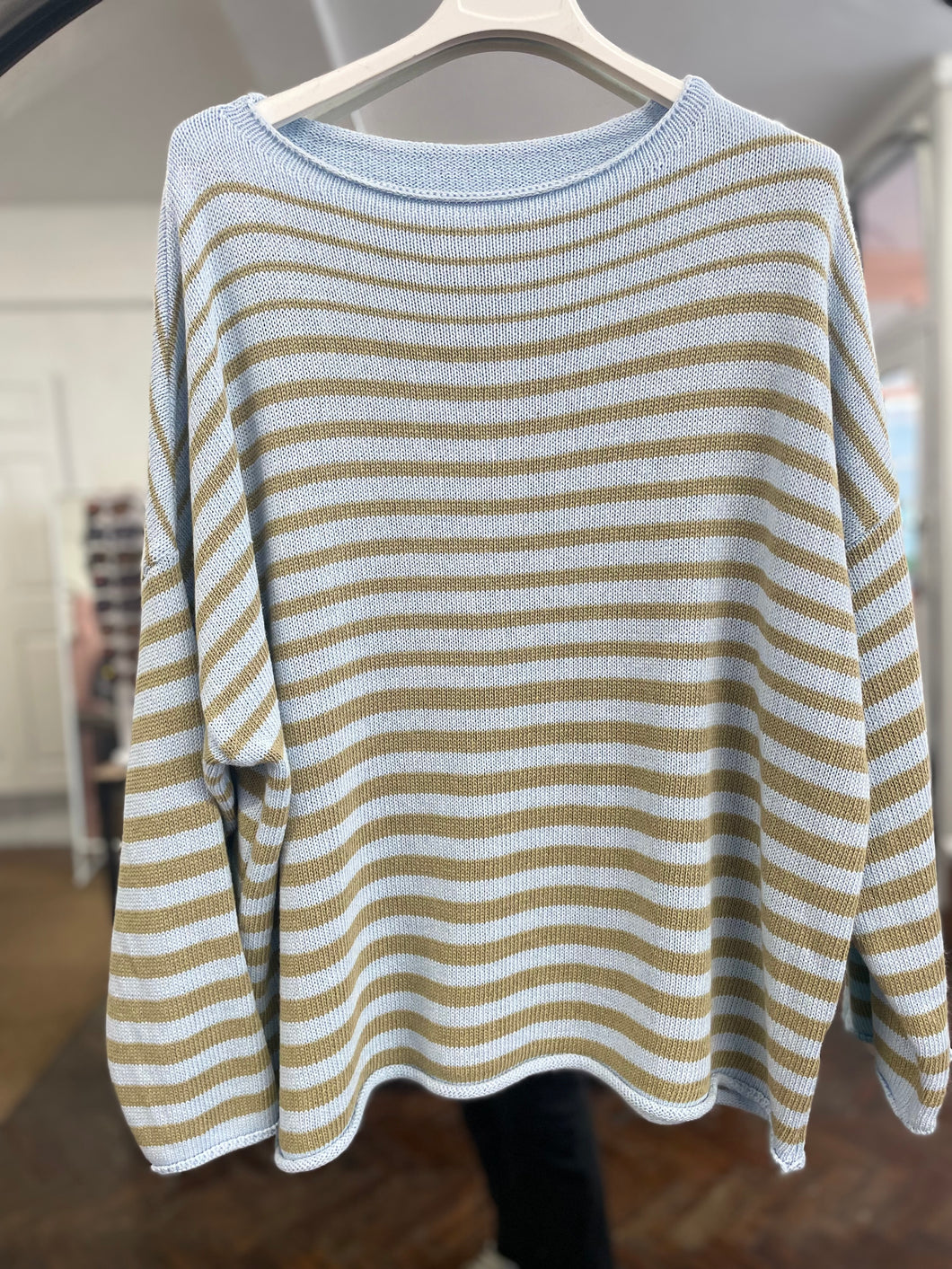 Isla Graduated Stripe Cotton Knit Pale Blue/Khaki