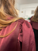 Load image into Gallery viewer, Sadie Satin Ruffle Collar Shirt Burgandy
