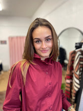 Load image into Gallery viewer, Mabel Cotton Frill Neck Blouse - Bordeaux
