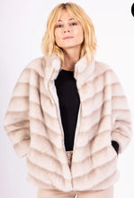 Load image into Gallery viewer, Faux Fur Chevron Zip Cape Ivory
