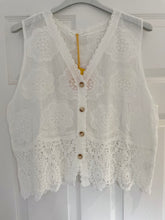 Load image into Gallery viewer, Cove Crochet Trim Waistcoat White
