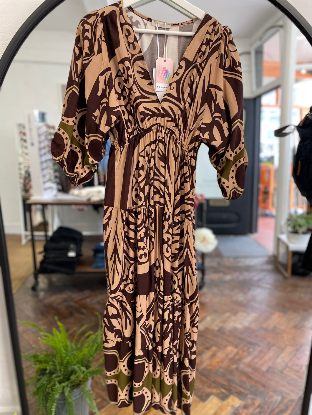 Safi Printed Dress Choc/Olive