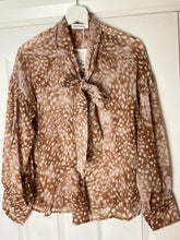 Load image into Gallery viewer, Deer Print Pussy Bow Blouse Caramel
