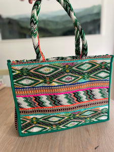 Ziggy Cotton Beaded Bag Green