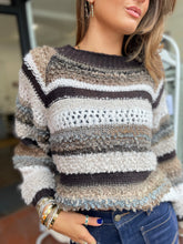 Load image into Gallery viewer, Kira Textured Stripe Jumper Chocolate
