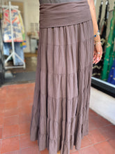 Load image into Gallery viewer, Carly Cotton Tiered Maxi Skirt Chocolate
