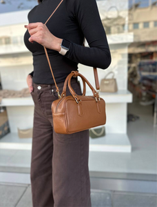 Leather Slim Bowling Bag Tan