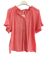 Load image into Gallery viewer, Valencia Stripe Voile Short Sleeve Coral Blouse
