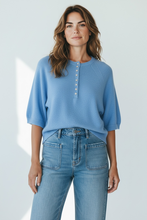 Load image into Gallery viewer, Diamonte Button Alpaca Jumper Cornflower
