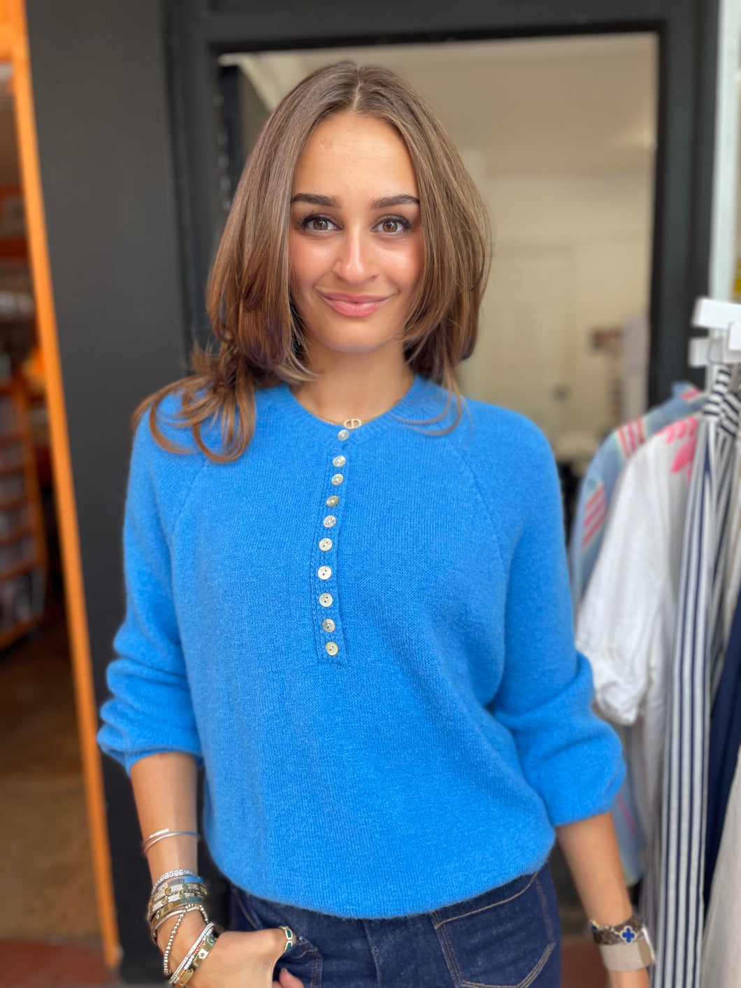 Soft Button Collar Jumper Cornflower