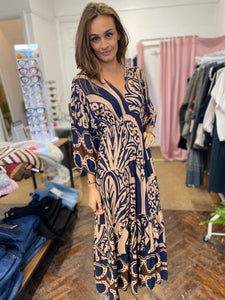 Safi Printed Dress Navy/Choc