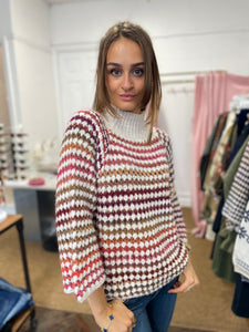 Fawn Funnel Neck Jumper Cream/Autumn Stripe