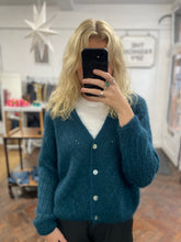 Load image into Gallery viewer, Claudia Open Knit Button Mohair Cardigan Petrol Blue
