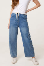 Load image into Gallery viewer, Tie Waist Barrel Jogger Jean Light Blue
