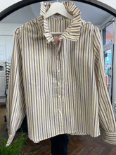 Load image into Gallery viewer, Matilde Stripe Frill Neck Blouse - Beige
