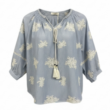Load image into Gallery viewer, Blossom Pinstripe Embroidered Blouse
