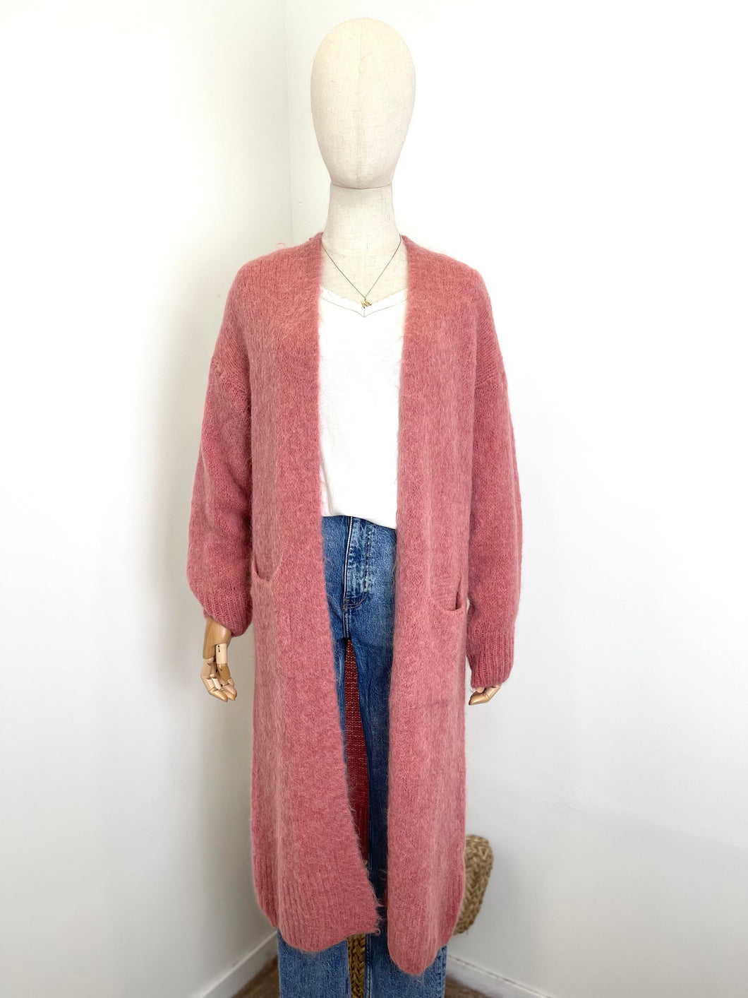 Orla Long Open Cardigan Rose