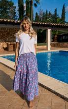 Load image into Gallery viewer, Cassis Cotton Printed Skirt Blue/Neon
