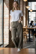 Load image into Gallery viewer, Brielle Stretch Barrel Leg Trouser Dark Khaki
