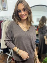 Load image into Gallery viewer, Holly Sparkle V Neck  Chocolate
