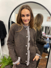 Load image into Gallery viewer, Nadia Checked Trim Cardigan Chocolate
