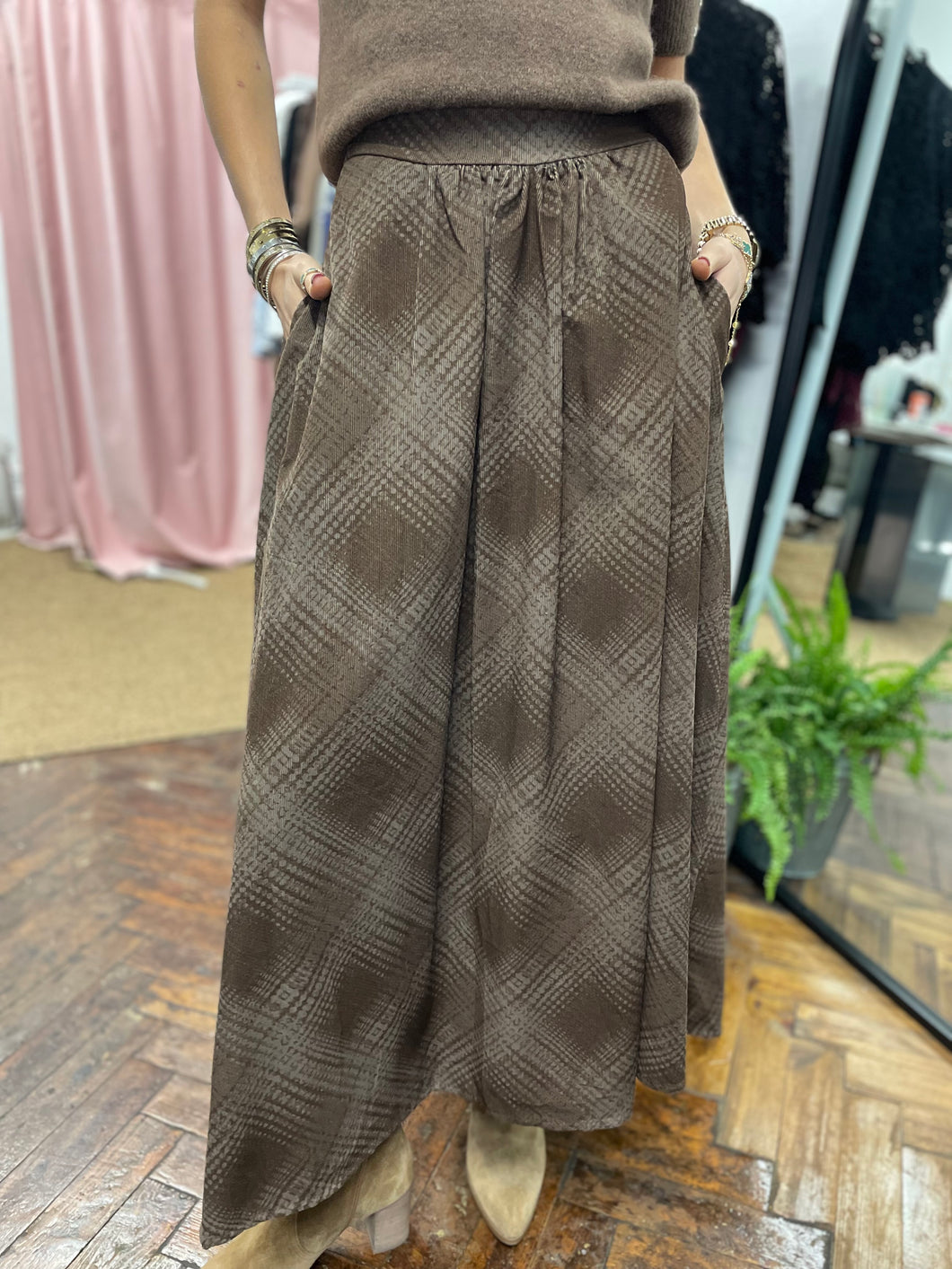 Checked Corduroy Skirt Brown/Tan