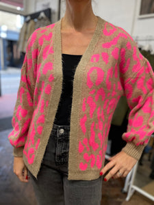 Amber Leopard Open Cardigan Neon Pink