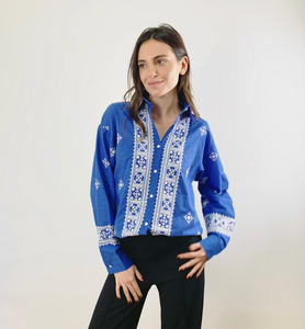 Emma Embroidered Placket Shirt Blue