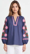 Load image into Gallery viewer, Camelia Cotton Embroidered Sleeve Smock Navy
