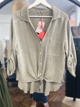 Load image into Gallery viewer, Washed Linen Longline Tie Front Shirt Khaki
