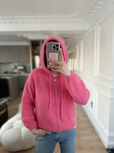 Load image into Gallery viewer, Mohair Zip Front Hoodie Cardigan Candy Pink
