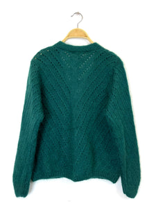 Claudia Open Knit Button Mohair Cardigan Dark Green