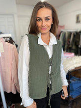 Load image into Gallery viewer, Loveday Cord Quilted Bow Front Gilet Khaki
