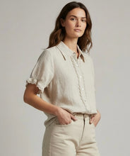 Load image into Gallery viewer, Sara Short Sleeve Linen Collared Shirt Stone
