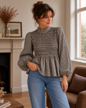 Load image into Gallery viewer, Dolly Gingham Shirred Top Chocolate
