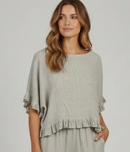 Load image into Gallery viewer, Washed Linen Ruffle Top Khaki
